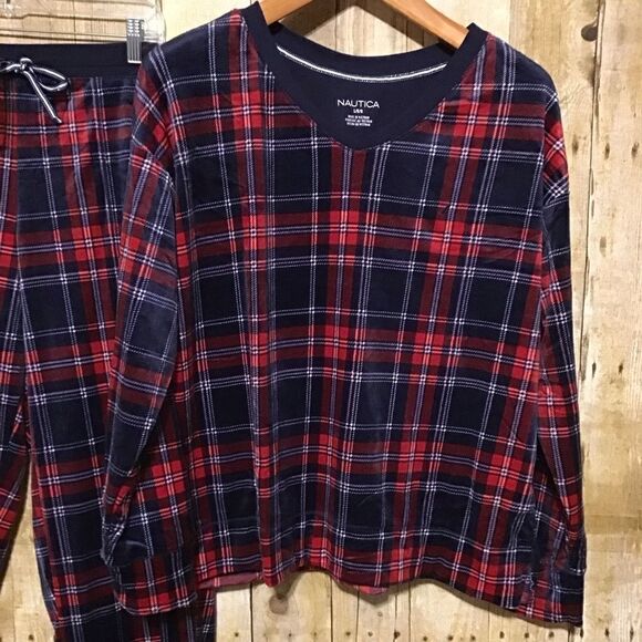 Nautica Velour Plaid Pajama Pants Set L - Picture 2 of 10